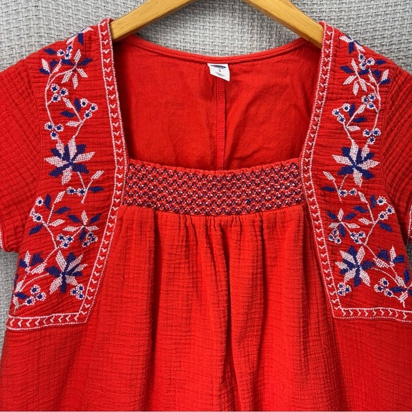 Old Navy Red Midi Gauze Dress Women Sz S- Boho Cross Stictch Gramma Summer Comfy - Picture 2 of 8